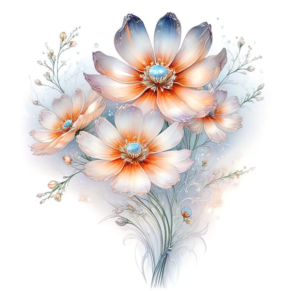 Watercolor Orange Cosmos Bouquet: Soft Pastel Floral PNG Set (Digital Download) — image 3