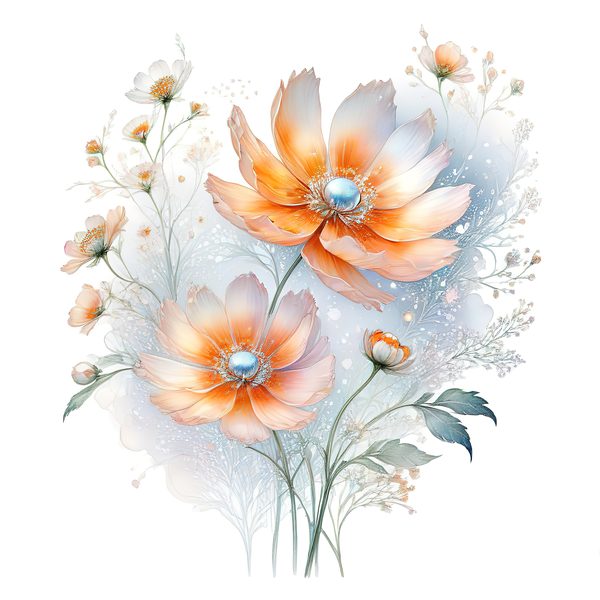 Watercolor Orange Cosmos Bouquet: Soft Pastel Floral PNG Set (Digital Download) — image 4