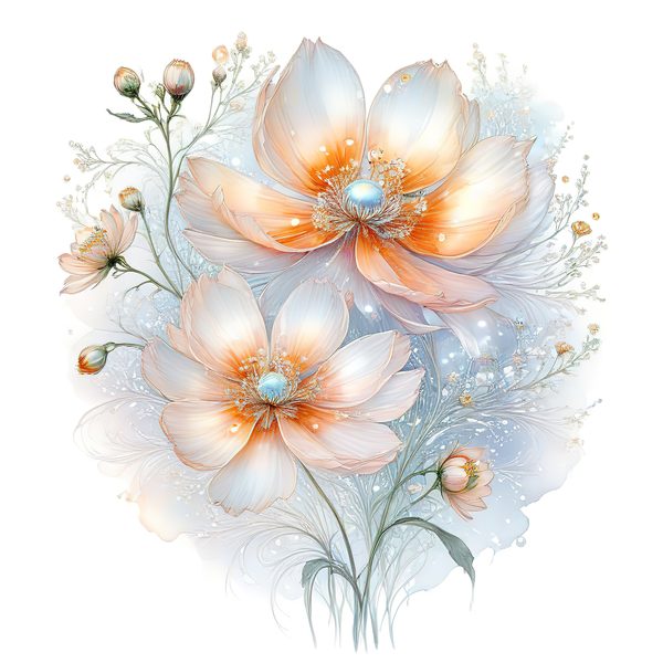 Watercolor Orange Cosmos Bouquet: Soft Pastel Floral PNG Set (Digital Download) — image 5