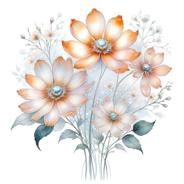 Watercolor Orange Cosmos Bouquet: Soft Pastel Floral PNG Set (Digital Download) — image 6