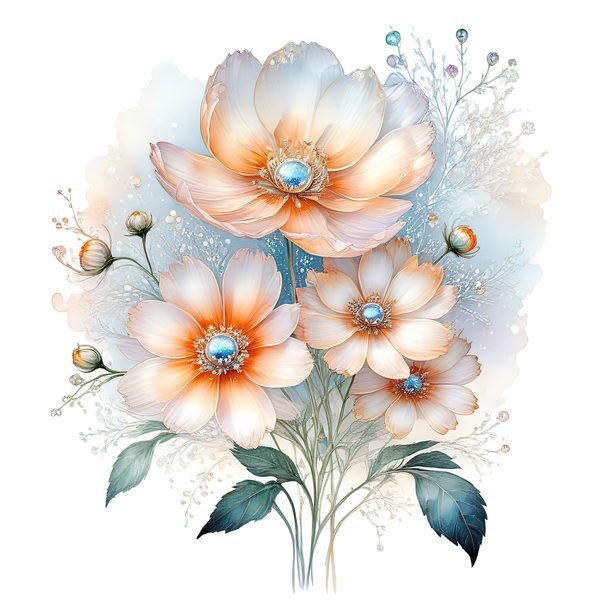 Watercolor Orange Cosmos Bouquet: Soft Pastel Floral PNG Set (Digital Download) — image 7