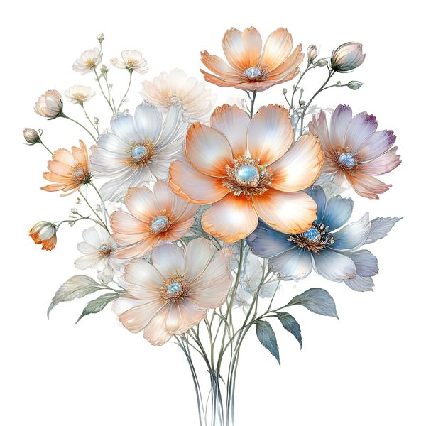 Watercolor Orange Cosmos Bouquet: Soft Pastel Floral PNG Set (Digital Download) — image 8