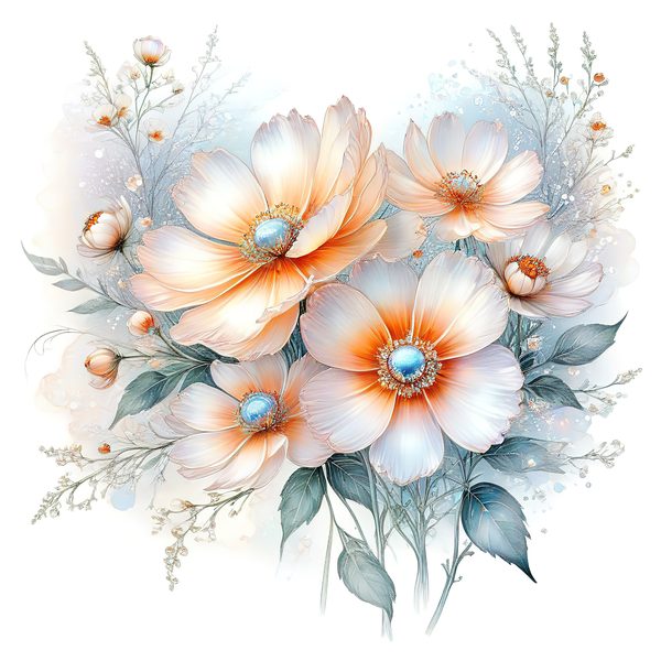 Watercolor Orange Cosmos Bouquet: Soft Pastel Floral PNG Set (Digital Download) — image 10