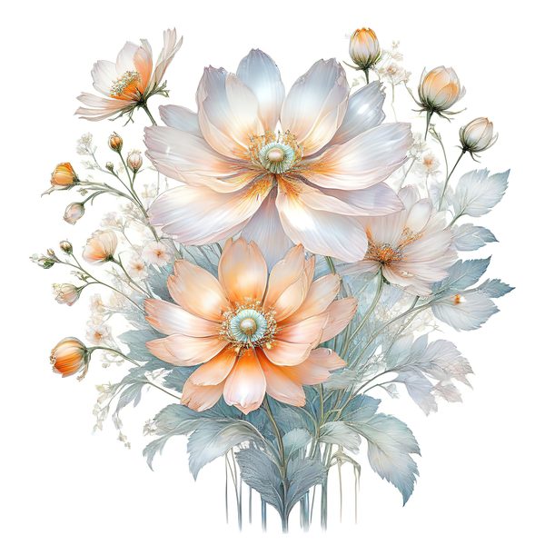 Watercolor Orange Cosmos Bouquet: Soft Pastel Floral PNG Set (Digital Download) — image 11