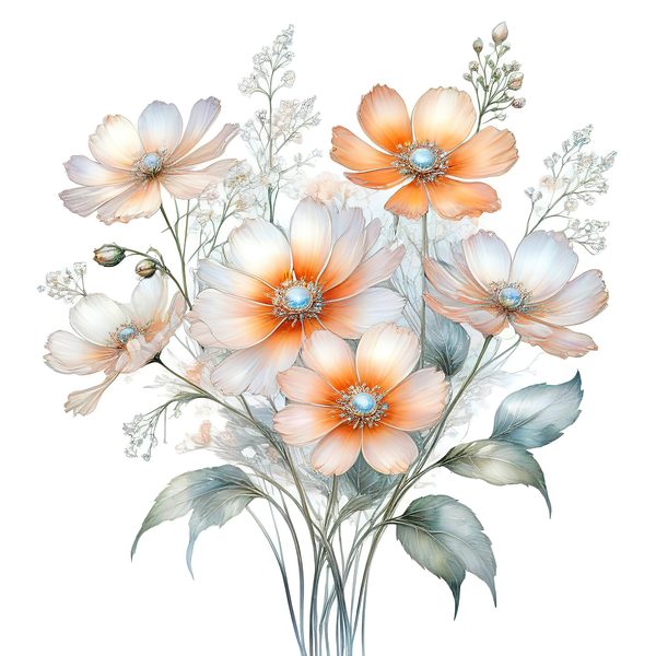 Watercolor Orange Cosmos Bouquet: Soft Pastel Floral PNG Set (Digital Download) — image 12