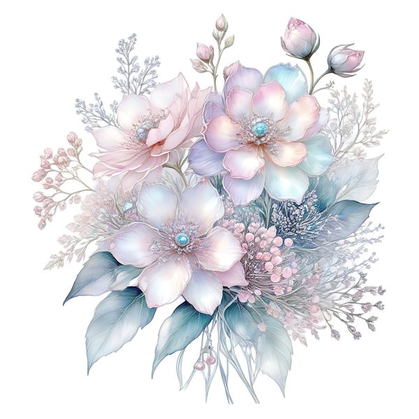Watercolor Floral Bouquet Digital Paper: Pastel Scrapbooking PNG JPGs (Digital Download) — image 1