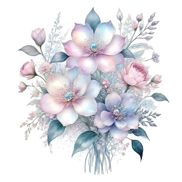 Watercolor Floral Bouquet Digital Paper: Pastel Scrapbooking PNG JPGs (Digital Download) — image 2