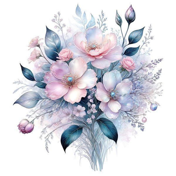 Watercolor Floral Bouquet Digital Paper: Pastel Scrapbooking PNG JPGs (Digital Download) — image 4