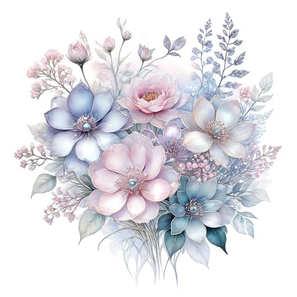 Watercolor Floral Bouquet Digital Paper: Pastel Scrapbooking PNG JPGs (Digital Download) — image 5