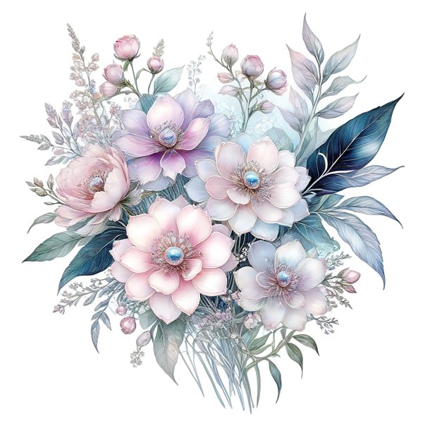 Watercolor Floral Bouquet Digital Paper: Pastel Scrapbooking PNG JPGs (Digital Download) — image 6
