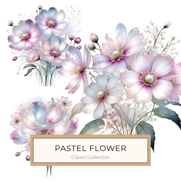 Pastel Watercolor Floral Set: Cosmos Flower Clipart (JPG & PNG)