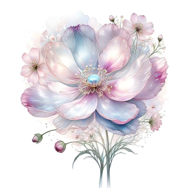 Pastel Watercolor Floral Set: Cosmos Flower Clipart (JPG & PNG) — image 1