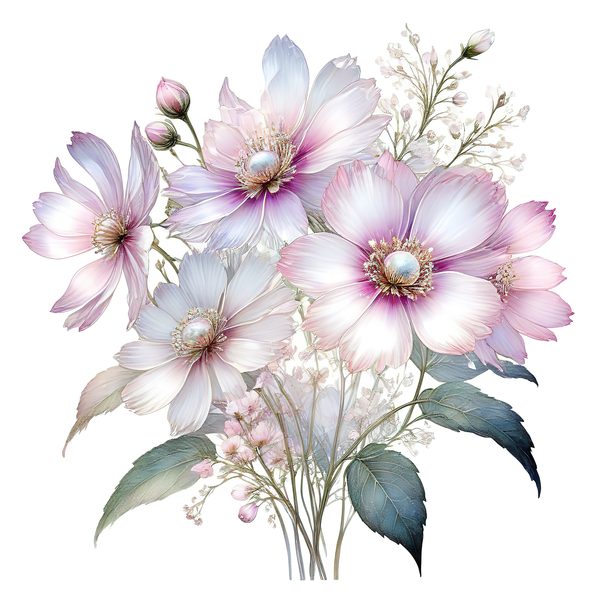 Pastel Watercolor Floral Set: Cosmos Flower Clipart (JPG & PNG) — image 2