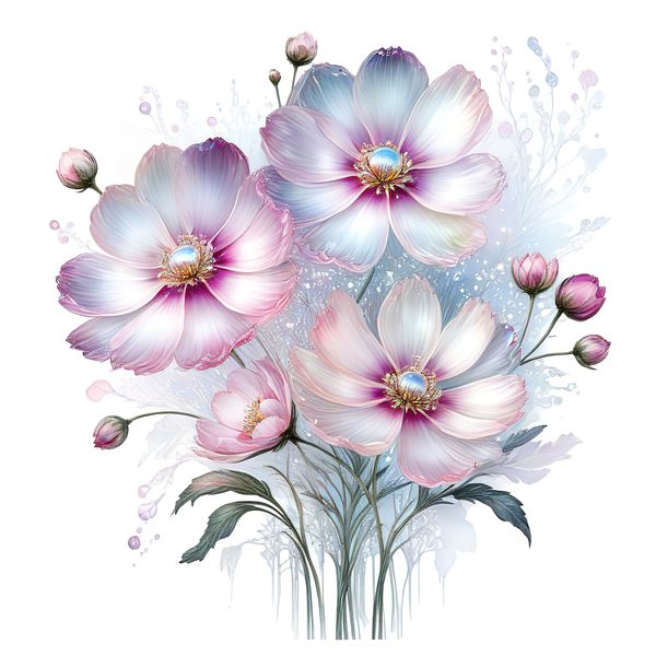 Pastel Watercolor Floral Set: Cosmos Flower Clipart (JPG & PNG) — image 3