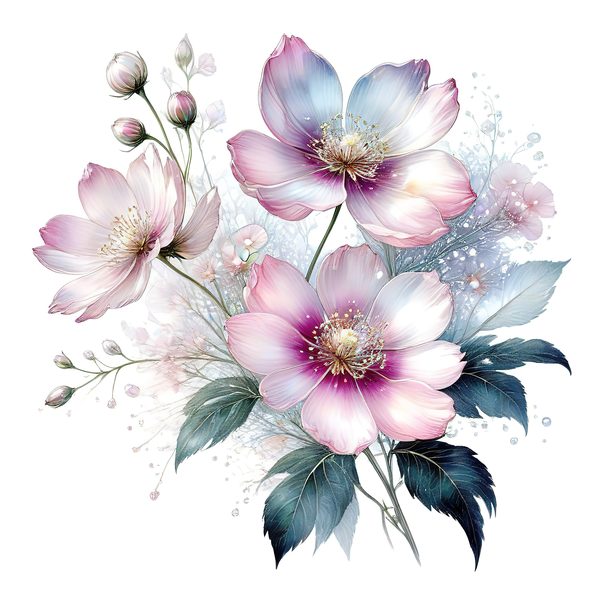 Pastel Watercolor Floral Set: Cosmos Flower Clipart (JPG & PNG) — image 4