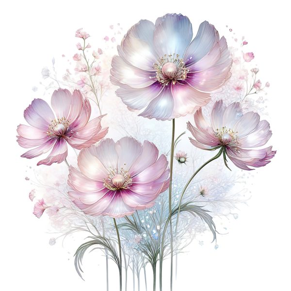 Pastel Watercolor Floral Set: Cosmos Flower Clipart (JPG & PNG) — image 6