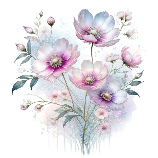Pastel Watercolor Floral Set: Cosmos Flower Clipart (JPG & PNG) — image 7