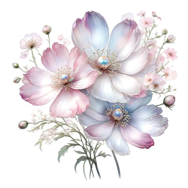 Pastel Watercolor Floral Set: Cosmos Flower Clipart (JPG & PNG) — image 8