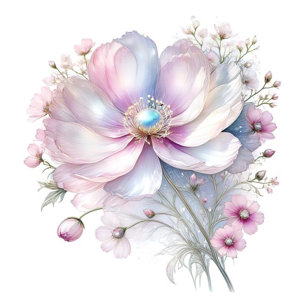 Pastel Watercolor Floral Set: Cosmos Flower Clipart (JPG & PNG) — image 9