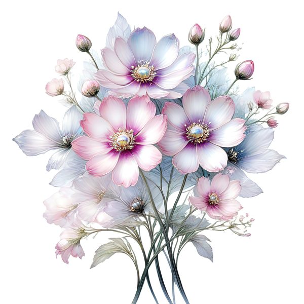 Pastel Watercolor Floral Set: Cosmos Flower Clipart (JPG & PNG) — image 10