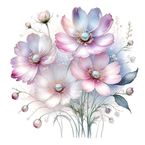 Pastel Watercolor Floral Set: Cosmos Flower Clipart (JPG & PNG) — image 12