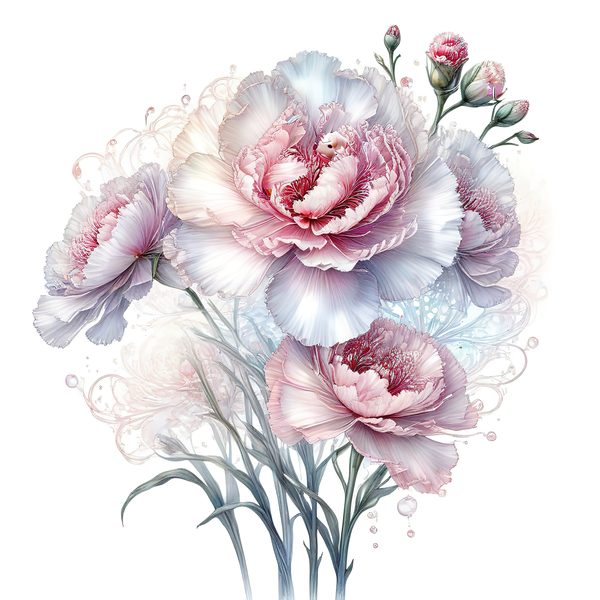 Watercolor Carnation Clipart: Iridescent Pastel Floral PNG JPG Set (Commercial Use) — image 1