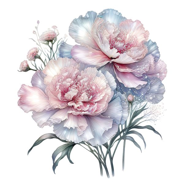 Watercolor Carnation Clipart: Iridescent Pastel Floral PNG JPG Set (Commercial Use) — image 2