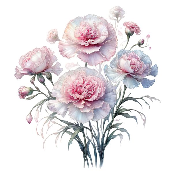 Watercolor Carnation Clipart: Iridescent Pastel Floral PNG JPG Set (Commercial Use) — image 3