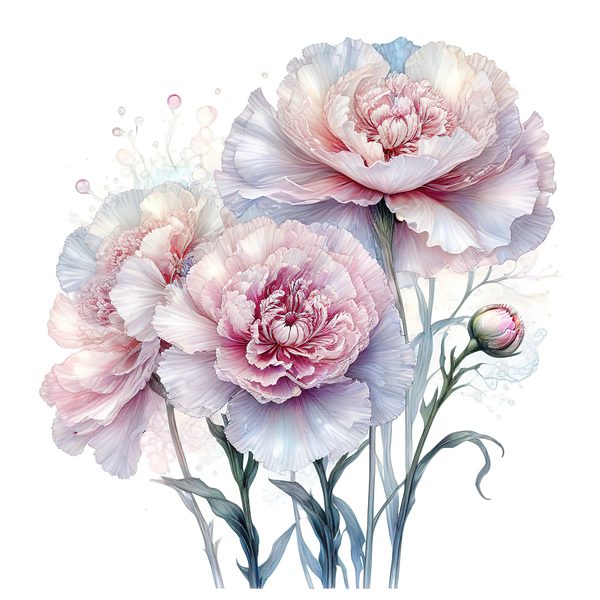 Watercolor Carnation Clipart: Iridescent Pastel Floral PNG JPG Set (Commercial Use) — image 4