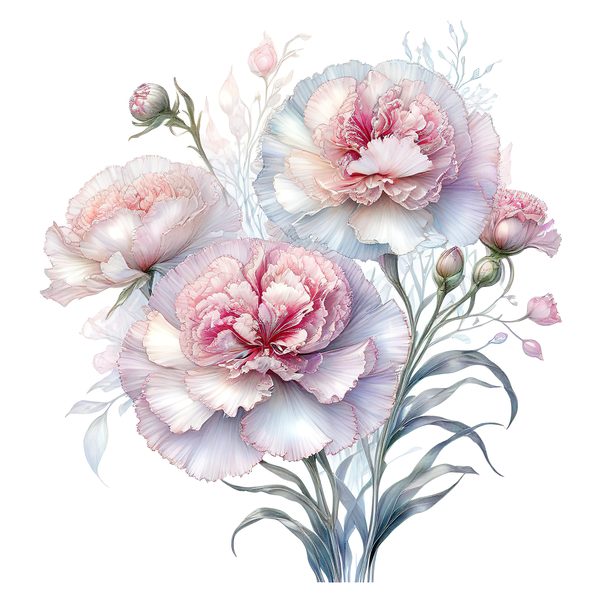 Watercolor Carnation Clipart: Iridescent Pastel Floral PNG JPG Set (Commercial Use) — image 5