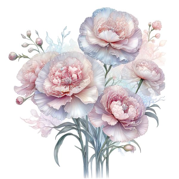 Watercolor Carnation Clipart: Iridescent Pastel Floral PNG JPG Set (Commercial Use) — image 6