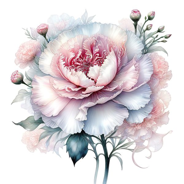 Watercolor Carnation Clipart: Iridescent Pastel Floral PNG JPG Set (Commercial Use) — image 7