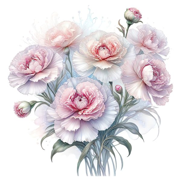 Watercolor Carnation Clipart: Iridescent Pastel Floral PNG JPG Set (Commercial Use) — image 8