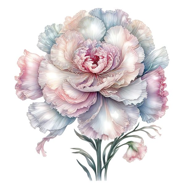 Watercolor Carnation Clipart: Iridescent Pastel Floral PNG JPG Set (Commercial Use) — image 9