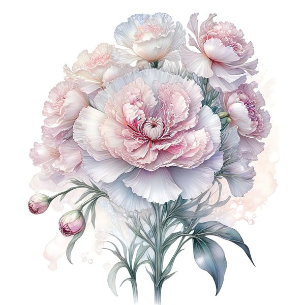 Watercolor Carnation Clipart: Iridescent Pastel Floral PNG JPG Set (Commercial Use) — image 10