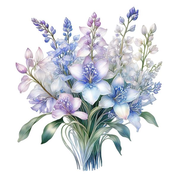 Watercolor Blue Floral Bouquet Clipart: Iridescent PNG Set (Digital Download) — image 2