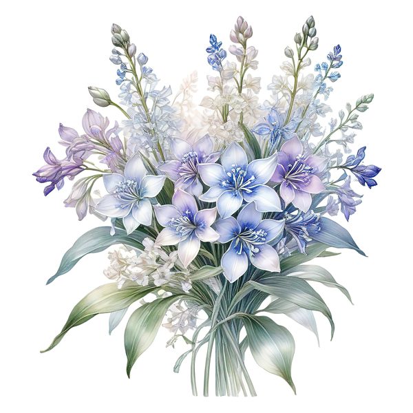 Watercolor Blue Floral Bouquet Clipart: Iridescent PNG Set (Digital Download) — image 3