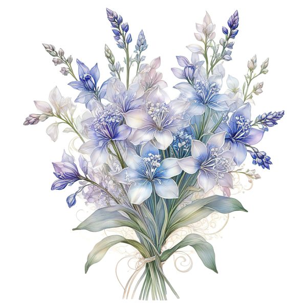 Watercolor Blue Floral Bouquet Clipart: Iridescent PNG Set (Digital Download) — image 4