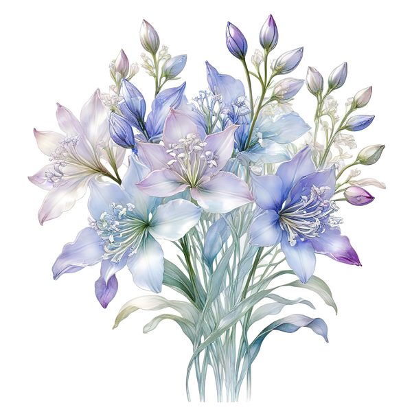 Watercolor Blue Floral Bouquet Clipart: Iridescent PNG Set (Digital Download) — image 5