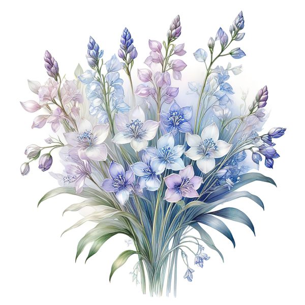 Watercolor Blue Floral Bouquet Clipart: Iridescent PNG Set (Digital Download) — image 6