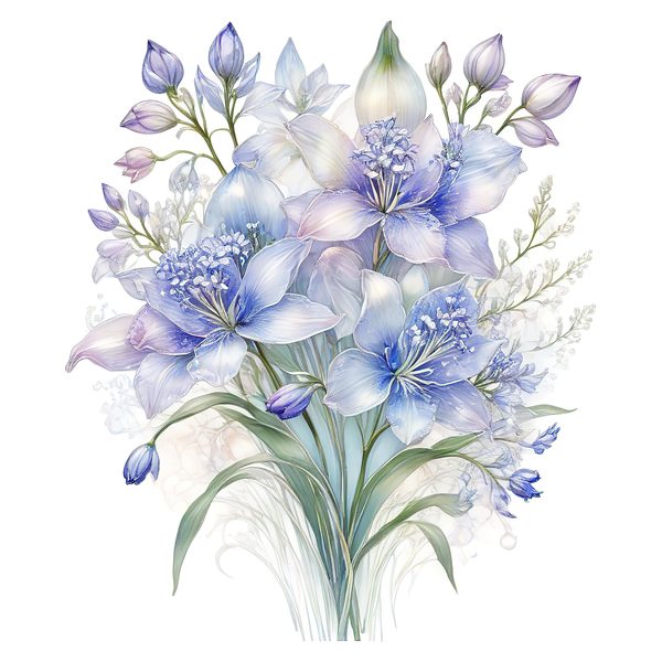 Watercolor Blue Floral Bouquet Clipart: Iridescent PNG Set (Digital Download) — image 7