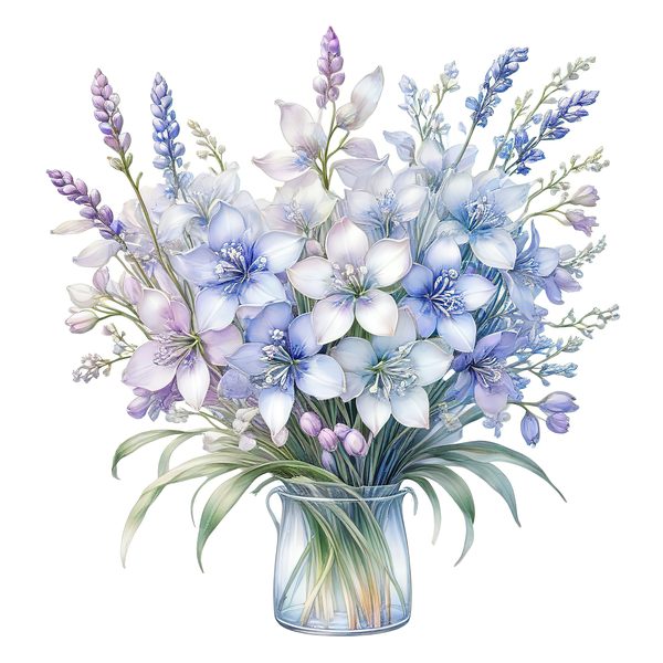 Watercolor Blue Floral Bouquet Clipart: Iridescent PNG Set (Digital Download) — image 8