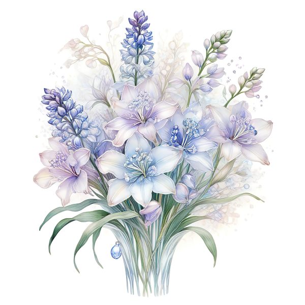 Watercolor Blue Floral Bouquet Clipart: Iridescent PNG Set (Digital Download) — image 9