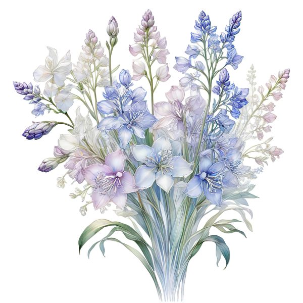 Watercolor Blue Floral Bouquet Clipart: Iridescent PNG Set (Digital Download) — image 10