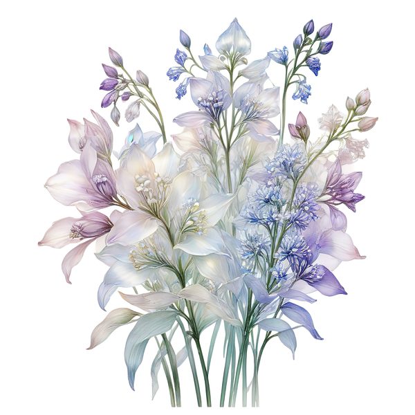 Watercolor Blue Floral Bouquet Clipart: Iridescent PNG Set (Digital Download) — image 11