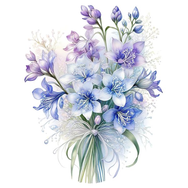 Watercolor Blue Floral Bouquet Clipart: Iridescent PNG Set (Digital Download) — image 12