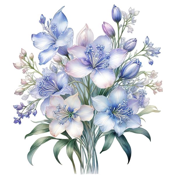Watercolor Blue Floral Bouquet Clipart: Iridescent PNG Set (Digital Download) — image 13