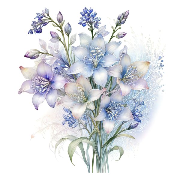 Watercolor Blue Floral Bouquet Clipart: Iridescent PNG Set (Digital Download) — image 14