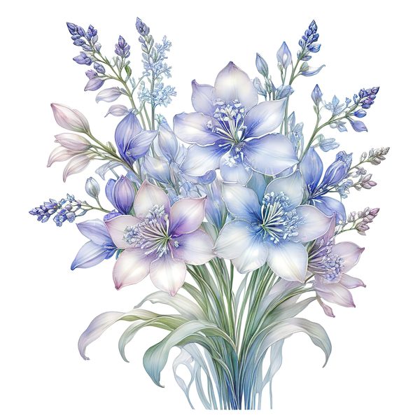 Watercolor Blue Floral Bouquet Clipart: Iridescent PNG Set (Digital Download) — image 16