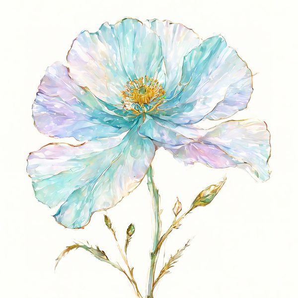 Watercolor Blue Poppy Clipart: Golden Accents, Soft Hues (10 PNGs) — image 10